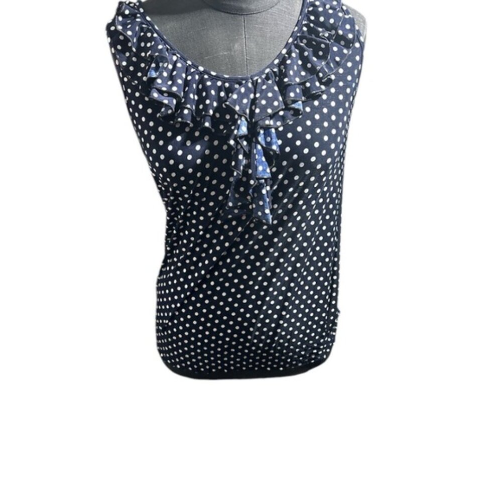 Polka Dot Ruffle Sleeveless Top - Navy